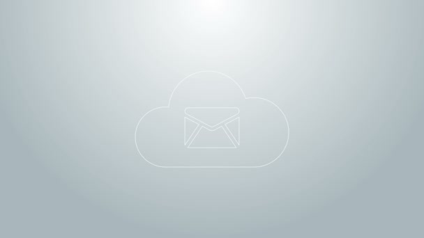 Línea azul Icono del servidor de correo en la nube aislado sobre fondo gris. Alojamiento de servidores en la nube para correo electrónico. Servicio de mensajes en línea. Señal de buzón. Animación gráfica de vídeo 4K — Vídeos de Stock