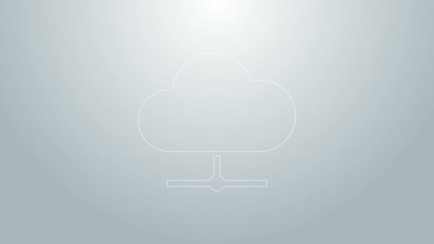 Linha azul Ícone de conexão de nuvem de rede isolado em fundo cinza. Tecnologia social. Conceito de computação em nuvem. Animação gráfica em movimento de vídeo 4K — Vídeo de Stock