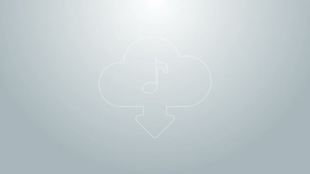 Blue line Cloud ladda ner musik ikon isolerad på grå bakgrund. Musik strömmande tjänst, ljud moln computing, online media streaming, ljudvåg. 4K Video motion grafisk animation — Stockvideo