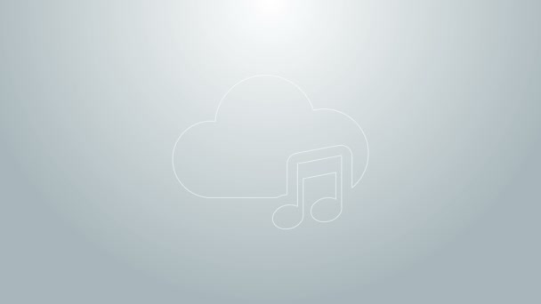 Μπλε γραμμή Εικονίδιο υπηρεσίας ροής μουσικής απομονωμένο σε γκρι φόντο. Ηχητικό cloud computing, online media streaming, online τραγούδι, ηχητικό κύμα. 4K Γραφική κίνηση κίνησης βίντεο — Αρχείο Βίντεο