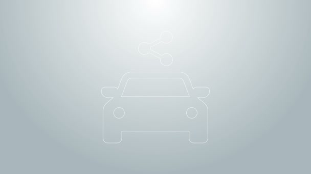Linea blu Icona car sharing isolata su sfondo grigio. Carsharing segno. Concetto di servizio di noleggio trasporti. Animazione grafica 4K Video motion — Video Stock