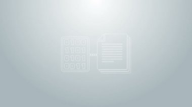 Mavi çizgi Akıllı sözleşme simgesi gri arkaplanda izole edildi. Engelleme teknolojisi, kripto para madenciliği, bitcoin, altsikkeler, dijital para piyasası. 4K Video hareketli grafik canlandırması