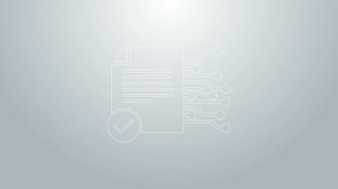 Mavi çizgi Akıllı sözleşme simgesi gri arkaplanda izole edildi. Engelleme teknolojisi, kripto para madenciliği, bitcoin, altsikkeler, dijital para piyasası. 4K Video hareketli grafik canlandırması