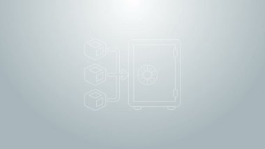 Mavi çizgi, gri arka planda kazık ikonu izole edildi. Kripto para birimi ekonomisi ve finans koleksiyonu. 4K Video hareketli grafik canlandırması
