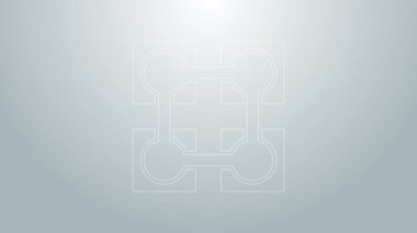 Mavi çizgi engelleme teknolojisi simgesi gri arkaplanda izole edildi. Kripto para birimi verileri. Soyut geometrik blok zincir ağ teknolojisi işi. 4K Video hareketli grafik canlandırması