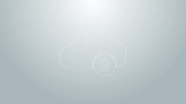 Mavi çizgi kripto para birimi bulut maden ikonu gri arka planda izole. Engelleme teknolojisi, bitcoin, dijital para piyasası, kripto para cüzdanı. 4K Video hareketli grafik canlandırması