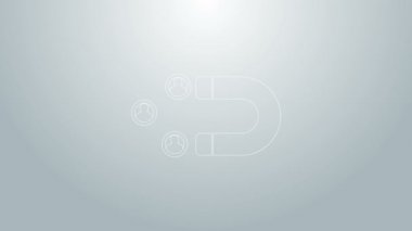 Mavi çizgi müşterisi gri arka planda ikon çekiyor. Müşteri alımı, destek ve hizmet. Müşteriler mıknatısla çekiyor. 4K Video hareketli grafik canlandırması