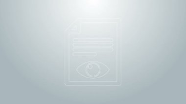 Gri arkaplanda göz sembolü simgesi olan mavi sayfa. Bilgi dosyası işaretini aç. 4K Video hareketli grafik canlandırması