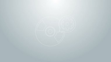Mavi çizgi CD veya DVD disk ve dişli simgesi gri arkaplanda izole edildi. Uygulama, servis konsepti, ayar seçenekleri, bakım, onarım, onarım. 4K Video hareketli grafik canlandırması