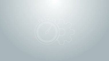 Mavi çizgi Zaman Yönetimi simgesi gri arkaplanda izole edildi. Saat ve vites tabelası. Üretkenlik sembolü. 4K Video hareketli grafik canlandırması