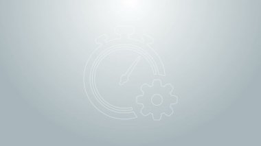 Mavi çizgi Zaman Yönetimi simgesi gri arkaplanda izole edildi. Saat ve vites tabelası. Üretkenlik sembolü. 4K Video hareketli grafik canlandırması