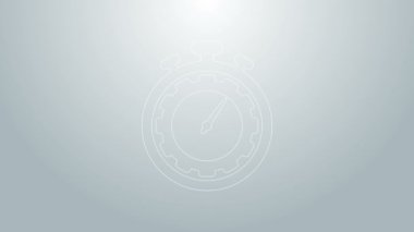 Mavi çizgi Zaman Yönetimi simgesi gri arkaplanda izole edildi. Saat ve vites tabelası. Üretkenlik sembolü. 4K Video hareketli grafik canlandırması