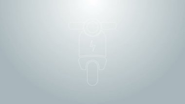 Mavi çizgi elektrikli scooter ikonu gri arka planda izole edildi. 4K Video hareketli grafik canlandırması