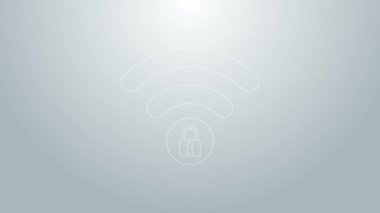 Mavi çizgi Wifi, gri arkaplanda işaret simgesini kilitledi. Şifre kablosuz ağ sembolü. Kablosuz ağ simgesi. Karı bölgesi. 4K Video hareketli grafik canlandırması