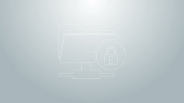 Mavi çizgi FTP dizini ve kilit simgesi gri arkaplanda izole edildi. Yazılım güncellemesi konsepti, ftp transfer protokolü. Güvenlik, güvenlik, koruma kavramı. 4K Video hareketli grafik canlandırması