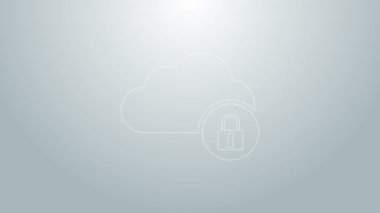 Mavi çizgi bilgisayar kilidi simgesi gri arkaplanda izole edildi. Güvenlik, güvenlik, koruma kavramı. 4K Video hareketli grafik canlandırması