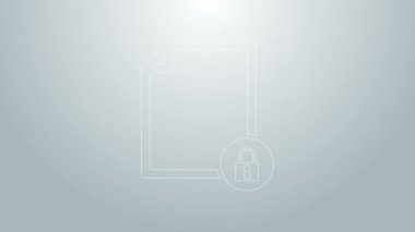 Mavi çizgi Belgesi ve kilit simgesi gri arkaplanda izole edildi. Dosya biçimi ve asma kilit. Güvenlik, güvenlik, koruma kavramı. 4K Video hareketli grafik canlandırması
