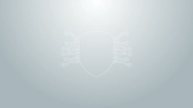 Mavi çizgi siber güvenlik ikonu gri arka planda izole edildi. Kalkan işareti. Güvenlik kavramı. Dijital veri koruması. 4K Video hareketli grafik canlandırması