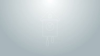 Mavi çizgi Retro duvar izleme simgesi gri arkaplanda izole edildi. Guguklu saat işareti. Antika sarkaçlı saat. 4K Video hareketli grafik canlandırması