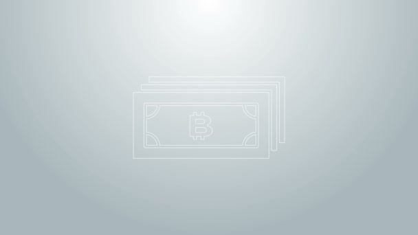 Niebieska linia Kryptowaluta bitcoin w okręgu z ikoną obwodu mikrochipowego izolowane na szarym tle. Technologia blockchain, rynek cyfrowy. 4K Animacja graficzna ruchu wideo — Wideo stockowe