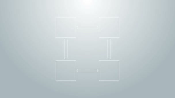 Blå linje Blockchain teknik ikon isolerad på grå bakgrund. Kryptovaluta data. Abstrakta geometriska block kedja nätverk teknik verksamhet. 4K Video motion grafisk animation — Stockvideo