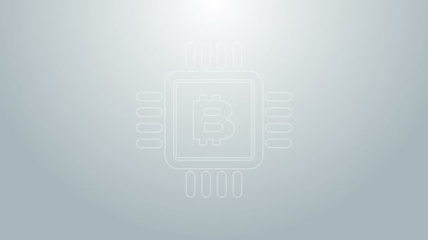 Blaue Linie CPU Mining Farm Symbol isoliert auf grauem Hintergrund. Bitcoin-Zeichen im Mikrochip. Kryptowährungsbergbau. Digitales Geld. 4K Video Motion Grafik Animation — Stockvideo