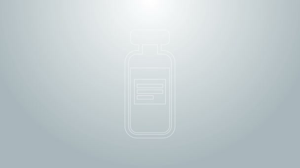 Blue line Medical vial, ampoule, bottle icon isolated on grey background. Vaccination, injection, vaccine healthcare concept. 4K Video motion graphic animation — Stock Video