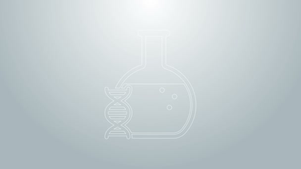 Cercetarea ADN-ului liniei albastre, pictograma de căutare izolată pe fundal gri. Inginerie genetică, testarea genetică, clonarea, testarea paternităţii. 4K Animație grafică în mișcare video — Videoclip de stoc