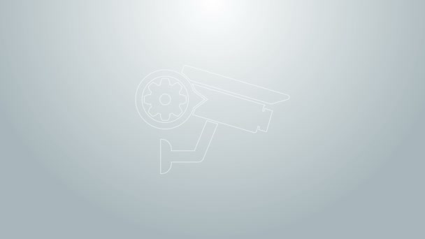 Blue line Security camera and gear icon isolated on grey background. Adjusting app, service concept, setting options, maintenance, repair, fixing. 4K Video motion graphic animation — Stock Video