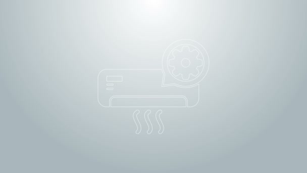 Blå linje Luftkonditionering och redskap ikon isolerad på grå bakgrund. Justera app, servicekoncept, inställningsalternativ, underhåll, reparation, fixering. 4K Video motion grafisk animation — Stockvideo