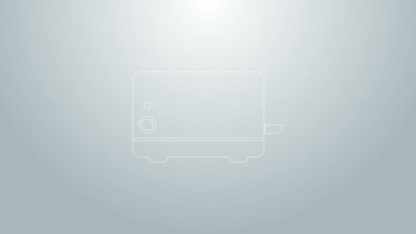 Blauwe lijn Toaster pictogram geïsoleerd op grijze achtergrond. 4K Video motion grafische animatie — Stockvideo