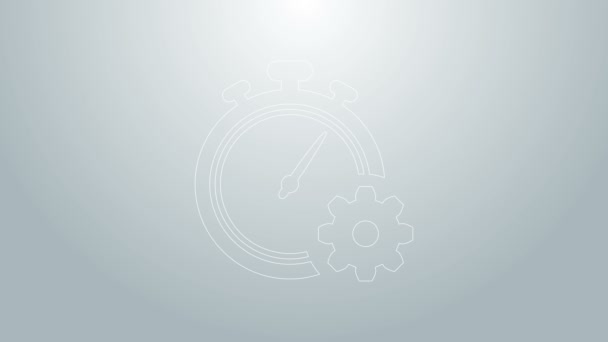 Blauwe lijn Time Management icoon geïsoleerd op grijze achtergrond. Klok en versnellingsbak. Productiviteitssymbool. 4K Video motion grafische animatie — Stockvideo