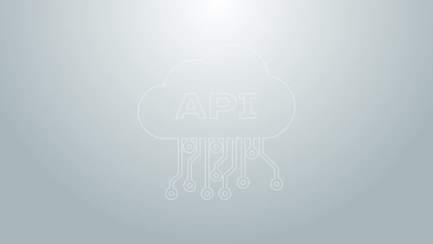 Línea azul Cloud api icono de interfaz aislado sobre fondo gris. Tecnología API de interfaz de programación de aplicaciones. Integración de software. Animación gráfica de vídeo 4K — Vídeos de Stock