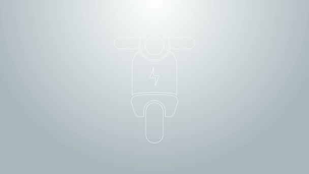 Línea azul Icono de scooter eléctrico aislado sobre fondo gris. Animación gráfica de vídeo 4K — Vídeos de Stock