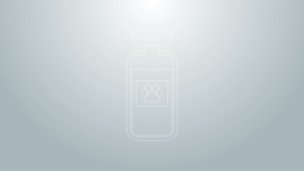 Blue line Pets vial medical icon isolated on grey background. Prescription medicine for animal. 4K Video motion graphic animation — Stock Video