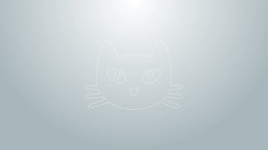 Mavi çizgi kedi simgesi gri arkaplanda izole edildi. 4K Video hareketli grafik canlandırması