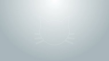 Mavi çizgi kedi simgesi gri arkaplanda izole edildi. 4K Video hareketli grafik canlandırması
