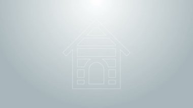 Mavi çizgi köpek evi simgesi gri arkaplanda izole edildi. Köpek kulübesi. 4K Video hareketli grafik canlandırması