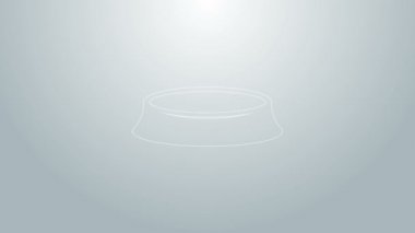 Gri arka planda izole edilmiş kedi ya da köpek ikonu için mavi çizgi evcil hayvan yemek kasesi. 4K Video hareketli grafik canlandırması