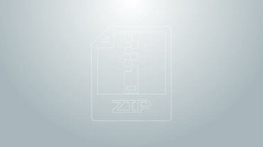Mavi çizgi ZIP dosya belgesi. Gri arkaplanda zip düğmesi simgesi indir. Posta dosyası sembolü. 4K Video hareketli grafik canlandırması