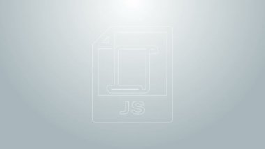 Mavi çizgi JS dosya belgesi. J düğmesi simgesi gri arkaplanda izole edildi. JS dosya sembolü. 4K Video hareketli grafik canlandırması