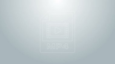 Mavi çizgi MP4 dosya belgesi. Gri arkaplanda izole edilmiş mp4 düğmesi simgesi indir. MP4 dosya sembolü. 4K Video hareketli grafik canlandırması