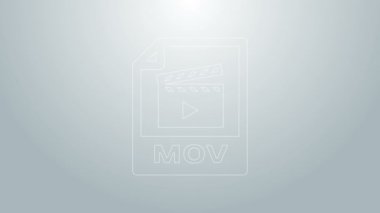 Mavi çizgi MOV dosya belgesi. Gri arkaplanda mov simgesi indir. MOV dosya sembolü. Ses ve video koleksiyonu. 4K Video hareketli grafik canlandırması