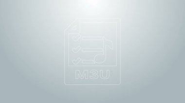 Mavi çizgi M3U dosya belgesi. Gri arkaplanda m3u düğmesi simgesi indir. M3U dosya sembolü. 4K Video hareketli grafik canlandırması