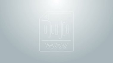 Mavi çizgi WAV dosya belgesi. Gri arkaplanda dalga simgesi indir. Dijital ses riff dosyaları için WAV dalga boyu ses dosyası biçimi. 4K Video hareketli grafik canlandırması