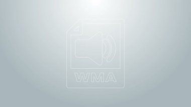 Mavi çizgi WMA dosya belgesi. Gri arkaplanda wma düğmesi simgesi indir. WMA dosya sembolü. Wma müzik format işareti. 4K Video hareketli grafik canlandırması