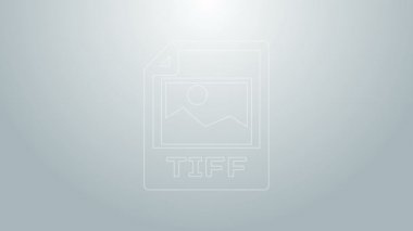 Mavi çizgi TIFF dosya belgesi. Gri arkaplanda tiff düğmesi simgesi indir. TIFF dosya sembolü. 4K Video hareketli grafik canlandırması