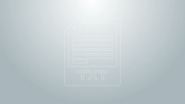 Mavi çizgi TXT dosya belgesi. Gri arkaplanda txt düğmesi simgesi indir. Metin dosya uzantısı sembolü. 4K Video hareketli grafik canlandırması