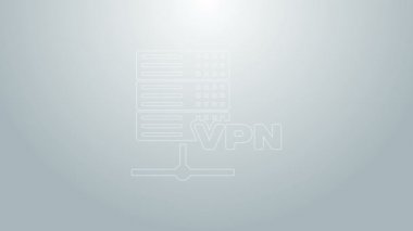 Mavi çizgi sunucusu VPN simgesi gri arkaplanda izole edildi. 4K Video hareketli grafik canlandırması