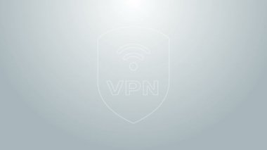 VPN ile Mavi Hat Kalkanı ve kablosuz internet ağı sembolü gri arkaplanda izole edilmiş. VPN güvenlik kavramını koruyor. 4K Video hareketli grafik canlandırması